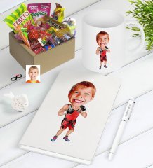 Kişiye Özel Çocuk Kick Box Karikatürlü Nostaljik Lezzetler Defter Kalem Kupa Hediye Seti