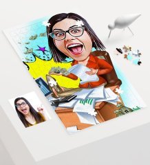 Kişiye Özel Bayan Bankacı Karikatür 240 Parça A3 Puzzle - 1