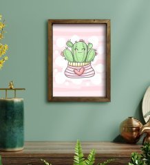 BK Gift Kaktüs Tasarımlı Doğal Masif Ahşap Çerçeveli Tablo 45x65cm-2