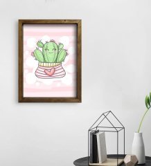 BK Gift Kaktüs Tasarımlı Doğal Masif Ahşap Çerçeveli Tablo 45x65cm-2