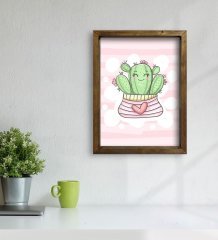 BK Gift Kaktüs Tasarımlı Doğal Masif Ahşap Çerçeveli Tablo 45x65cm-2