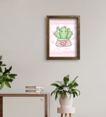 BK Gift Kaktüs Tasarımlı Doğal Masif Ahşap Çerçeveli Tablo 45x65cm-2