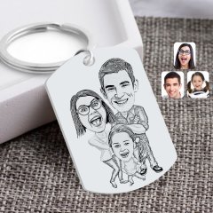 Kişiye Özel Karakalem 3'lü Aile Karikatürlü Pleksi Anahtarlık-1