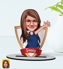 Kişiye Özel İsimli Kız Çocuk Karikatürlü Ahşap Biblo Model-4