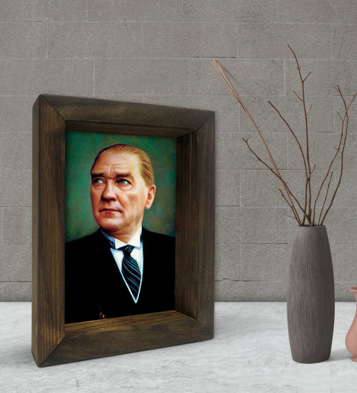 BK Gift Atatürk Tasarımlı Dekoratif Doğal Masif Ahşap Çerçeve 15x20cm-13