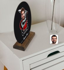 Kişiye Özel Şövalye Karikatürlü Yuvarlak Ahşap Biblo-1