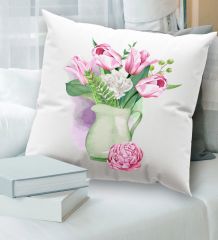 BK Gift Çiçek Tasarımlı Beyaz Kırlent Yastık, Ev Hediyesi, Ev Dekorasyonu, Dekoratif Hediye-5