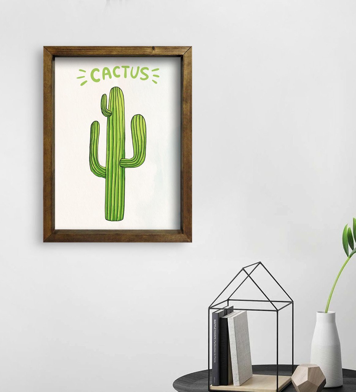 BK Gift Kaktüs Tasarımlı Doğal Masif Ahşap Çerçeveli Tablo 45x65cm-1