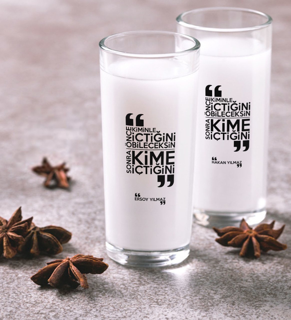 Kişiye Özel Renkli Baskılı Önce Kiminle İçtiğini Bileceksin İkili Rakı Bardağı Seti-1