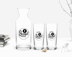 Kişiye Özel Renkli Baskılı Sosyal İçici Tasarımlı İkili Rakı Bardağı ve Karaf Hediye Seti-3