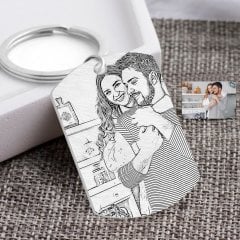 Kişiye Özel Tam Boy Karakalem Sevgililer Karikatürlü Pleksi Anahtarlık-1