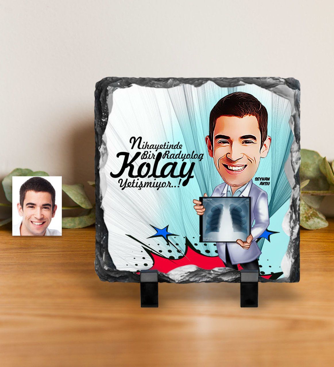 Kişiye Özel Bay Radyoloji Uzmanı Karikatürlü Dekoratif Doğal Taş - 1