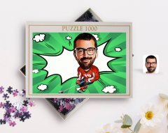 Kişiye Özel Hokeyci Karikatürlü 1000 Parça Profesyonel Puzzle-1
