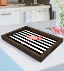 BK Gift Flamingo Tasarımlı Doğal Ahşap Tepsi-1