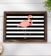BK Gift Flamingo Tasarımlı Doğal Ahşap Tepsi-1