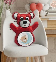 BK Gift Sevimli Ayıcık Tasarımlı Kırmızı Ayıcık Yastık-3