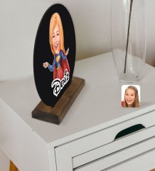 Kişiye Özel Süper Girl Karikatürlü Yuvarlak Ahşap Biblo-1