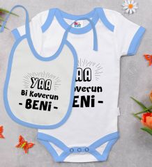 BK Kids Koverun Beni Tasarımlı Mavi Bebek Body Zıbın ve Mama Önlüğü Hediye Seti-1