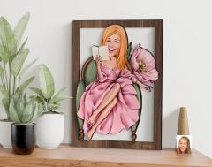 BK Gift Kişiye Özel Kadın Karikatürlü 3D Ahşap Tablo-103, Arkadaşa Hediye, Karikatürlü Tablo