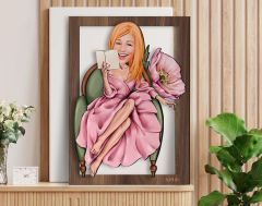 BK Gift Kişiye Özel Kadın Karikatürlü 3D Ahşap Tablo-103, Arkadaşa Hediye, Karikatürlü Tablo