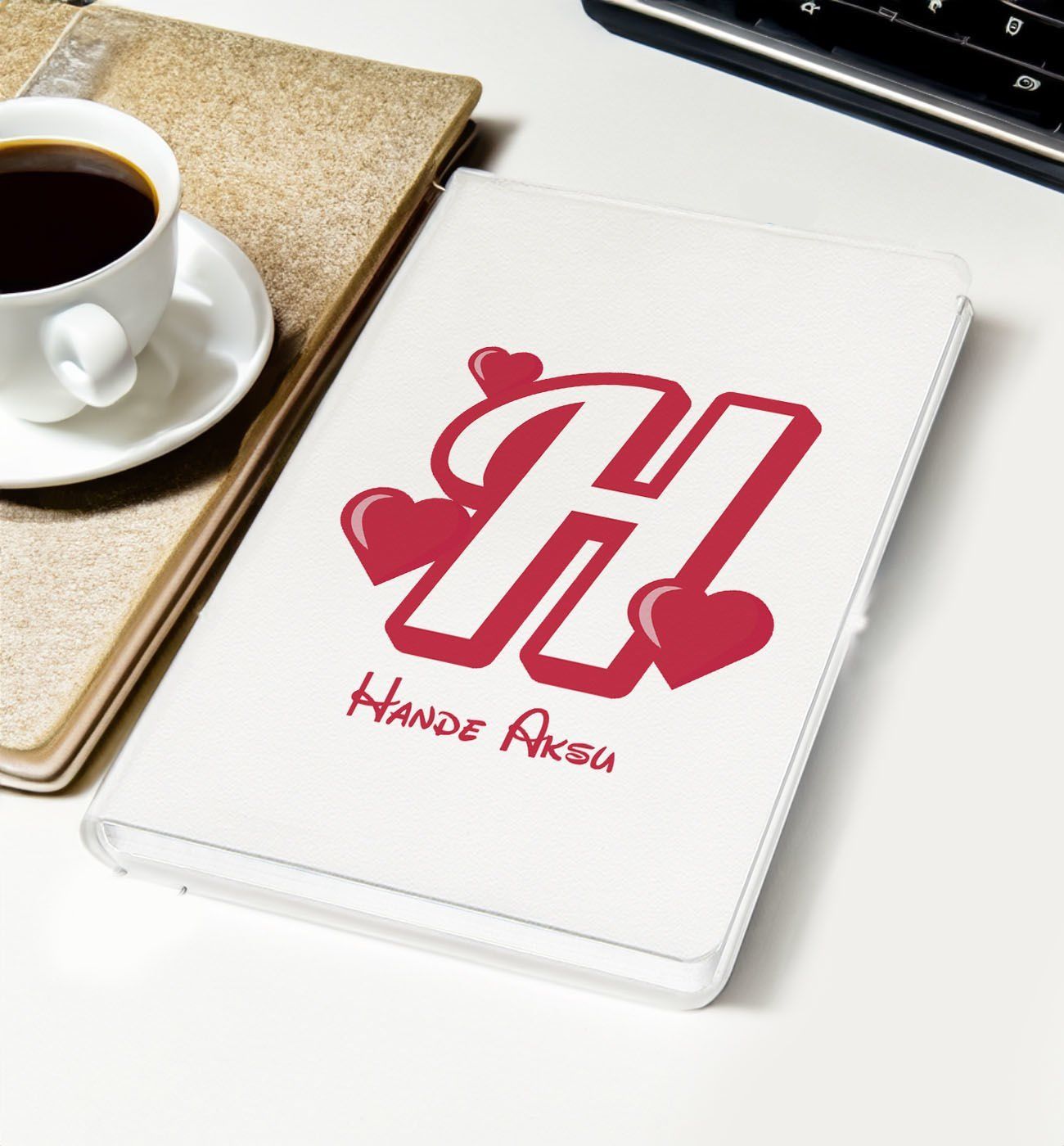 BK Gift Kişiye Özel Kalpli Harf Tasarımlı Beyaz Defter