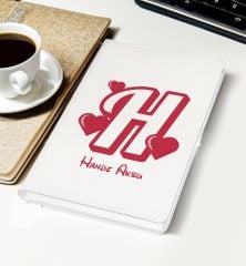 BK Gift Kişiye Özel Kalpli Harf Tasarımlı Beyaz Defter