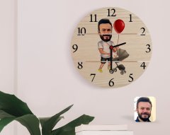 Kişiye Özel Aile Babası Karikatürlü Otantik Ahşap Palet Saat-2