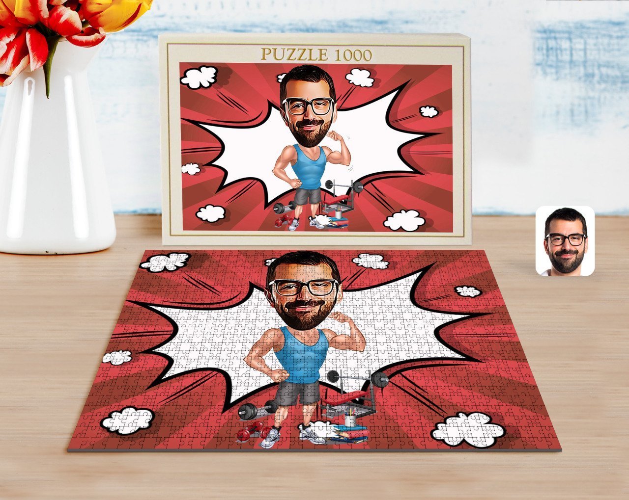 Kişiye Özel Fitnesscı Karikatürlü 1000 Parça Profesyonel Puzzle-1