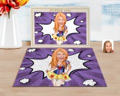 Kişiye Özel Kadın Karikatürlü 1000 Parça Profesyonel Puzzle