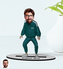 Kişiye Özel Squid Game Erkek Karikatürlü Ahşap Biblo Model-2