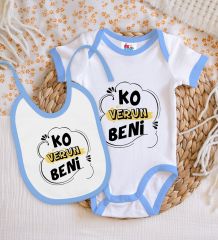BK Kids Ko Verun Beni Tasarımlı Mavi Bebek Body Zıbın ve Mama Önlüğü Hediye Seti-1