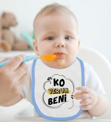 BK Kids Ko Verun Beni Tasarımlı Mavi Bebek Body Zıbın ve Mama Önlüğü Hediye Seti-1