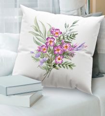 BK Gift Çiçek Tasarımlı Beyaz Kırlent Yastık, Ev Hediyesi, Ev Dekorasyonu, Dekoratif Hediye-3