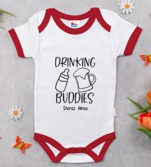 BK Kids Kişiye Özel Drinking Buddies Tasarımlı Kırmızı Bebek Body Zıbın-1