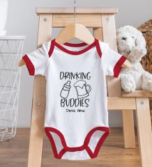 BK Kids Kişiye Özel Drinking Buddies Tasarımlı Kırmızı Bebek Body Zıbın-1