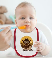 BK Kids Kişiye Özel Sevimli Kovboy Tasarımlı Kırmızı Bebek Mama Önlüğü-1