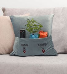 BK Gift Eğlenceli Tasarımlı Organizer Kumanda ve Atıştırmalık Cepli Gri Kırlent Yastık- 7, Ev Dekoru, Ev Hediyesi