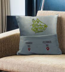 BK Gift Eğlenceli Tasarımlı Organizer Kumanda ve Atıştırmalık Cepli Gri Kırlent Yastık- 7, Ev Dekoru, Ev Hediyesi