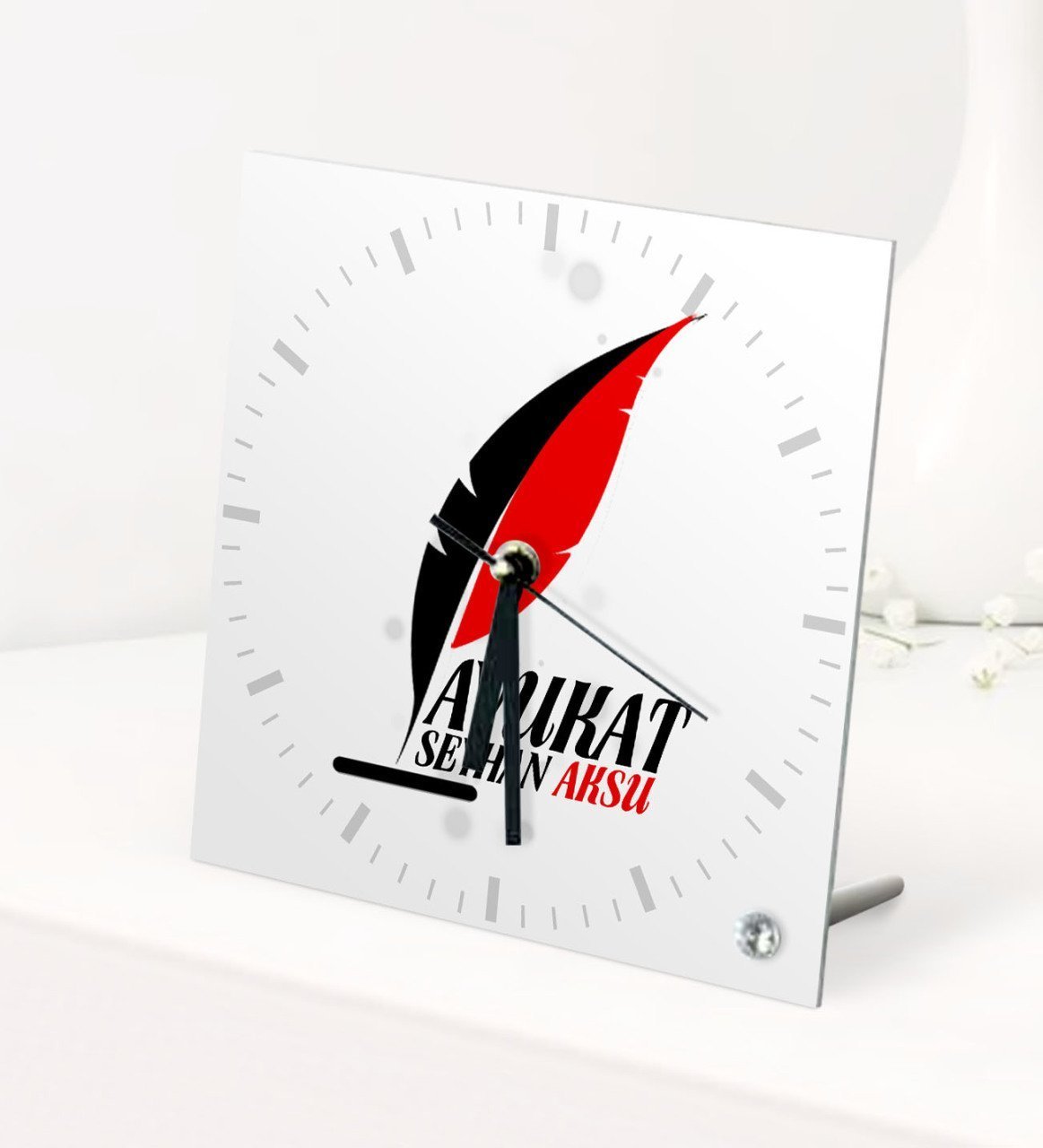 Kişiye Özel Avukat Temalı Masaüstü Kare Cam Saat - 8