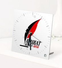 Kişiye Özel Avukat Temalı Masaüstü Kare Cam Saat - 8