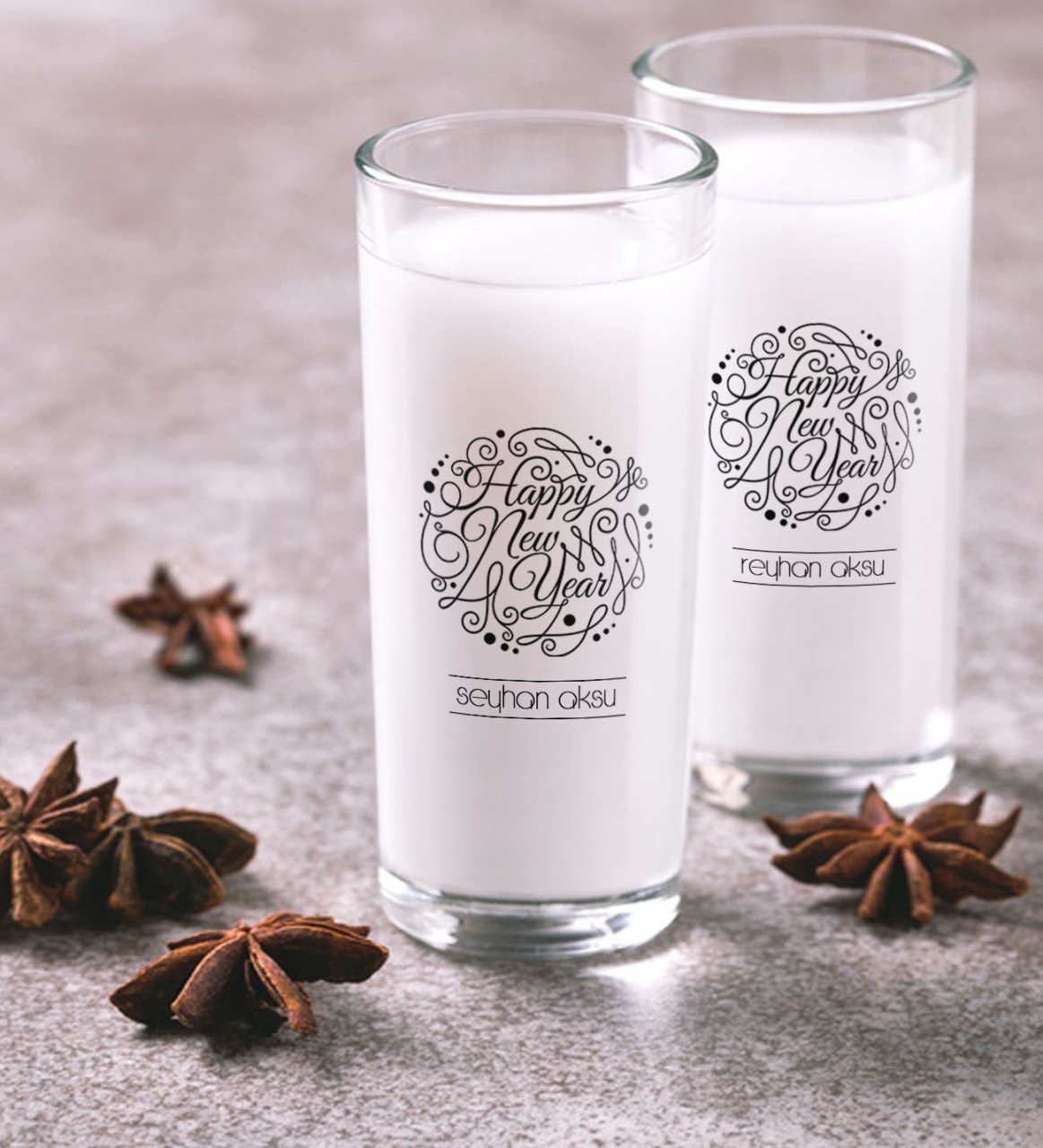 Kişiye Özel Renkli Baskılı Mutlu Yıllar İkili Rakı Bardağı Seti-1