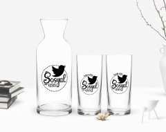 Kişiye Özel Renkli Baskılı Sosyal İçici Tasarımlı İkili Rakı Bardağı ve Karaf Hediye Seti-1