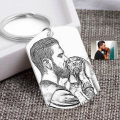 Kişiye Özel Tam Boy Karakalem Köpek ve Erkek Karikatürlü Pleksi Anahtarlık-1