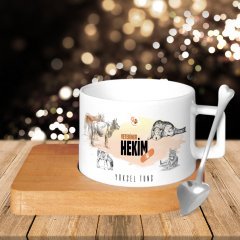 Kişiye Özel Mesleki Veteriner Hekim Ahşap Altlıklı Seramik Fincan - 2