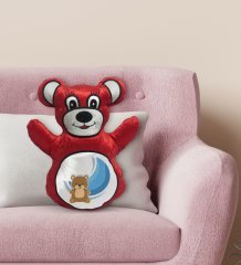 BK Gift Sevimli Ayıcık Tasarımlı Kırmızı Ayıcık Yastık-1