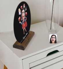 Kişiye Özel Süper Anne Karikatürlü Yuvarlak Ahşap Biblo-1