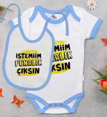 BK Kids İstemiim Fenalık Çıksın Tasarımlı Mavi Bebek Body Zıbın ve Mama Önlüğü Hediye Seti-1
