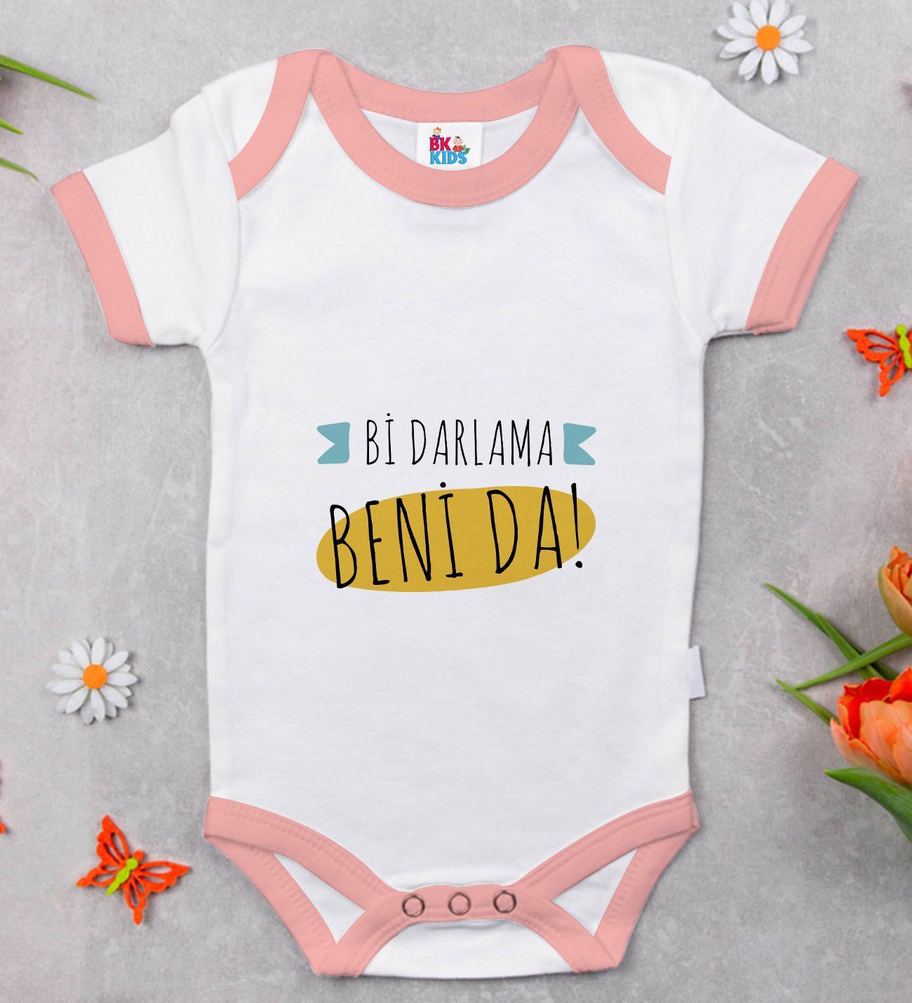 BK Kids Darlama Beni Tasarımlı Pembe Bebek Body Zıbın-1