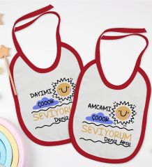 BK Kids Kişiye Özel Dayı ve Amca Tasarımlı 2’li Kırmızı Mama Önlüğü-1