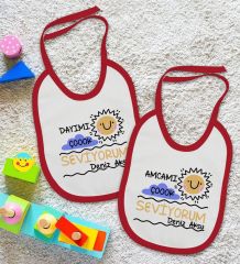 BK Kids Kişiye Özel Dayı ve Amca Tasarımlı 2’li Kırmızı Mama Önlüğü-1